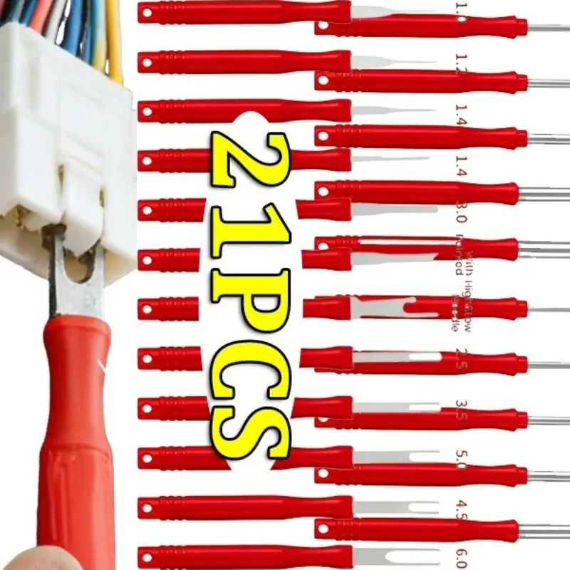 Red Terminal Removal Tool Electrical Connector Pin Puller Tool Kit Automotive Cable Plug Remover Accessories 21PCS/Set
