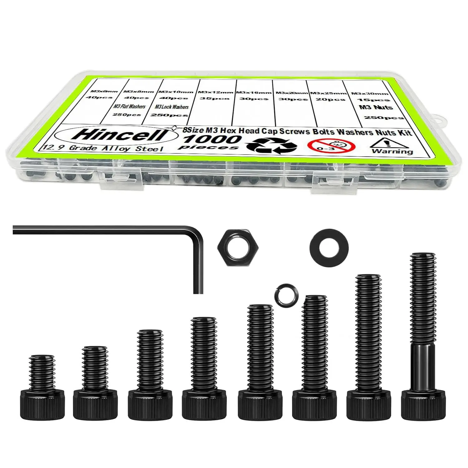 M3 Screw Kit, 1000Pcs Hex Socket Head Cap Bolts, 12.9 Grade Black Zinc Plated for 3D Printers and DIY Projects
M3 Screw Kit, 1000Pcs Hex Socket Head Cap Bolts, 12.9 Grade Black Zinc Plated for 3D Printers and DIY Projects