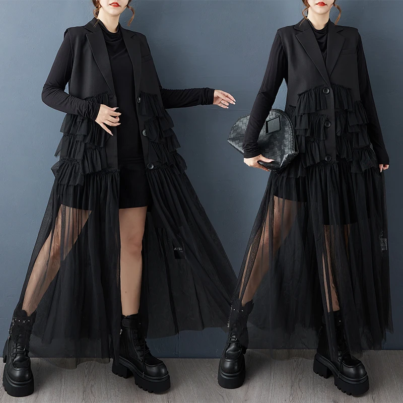 Autumn New Style Dark Mesh Splicing Sleeveless Suit Dress Long Vest Jacket Pure Color Casual High Waist Loose Fit Outerwear
Autumn New Style Dark Mesh Splicing Sleeveless Suit Dress Long Vest Jacket Pure Color Casual High Waist Loose Fit Outerwear