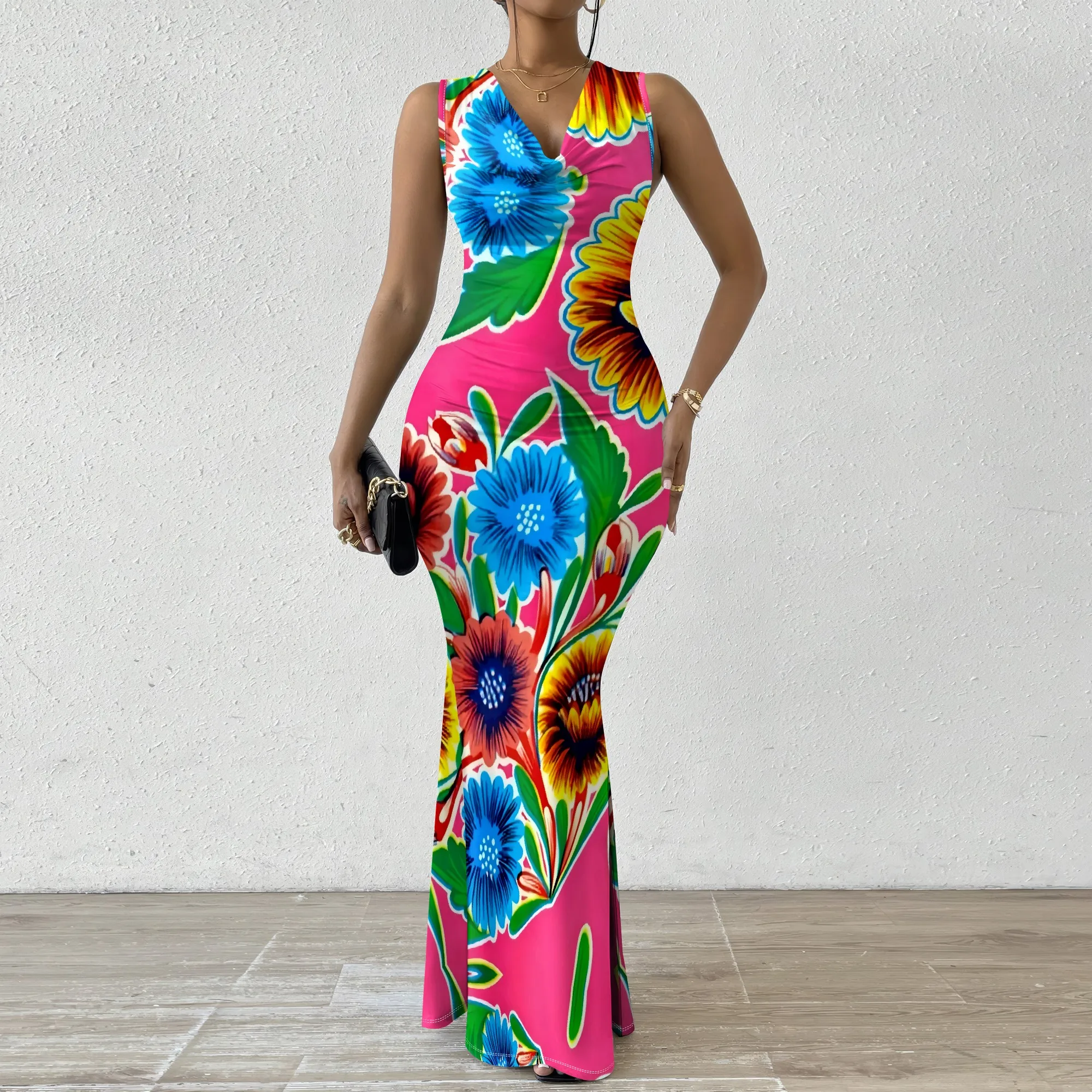 Sunflower & Floral Print Maxi Dress XS-2XL V-Neck Wrap Sleeveless Fish Tail for Spring Picnic, Summer Festival or Garden Party
Sunflower & Floral Print Maxi Dress XS-2XL V-Neck Wrap Sleeveless Fish Tail for Spring Picnic, Summer Festival or Garden Party