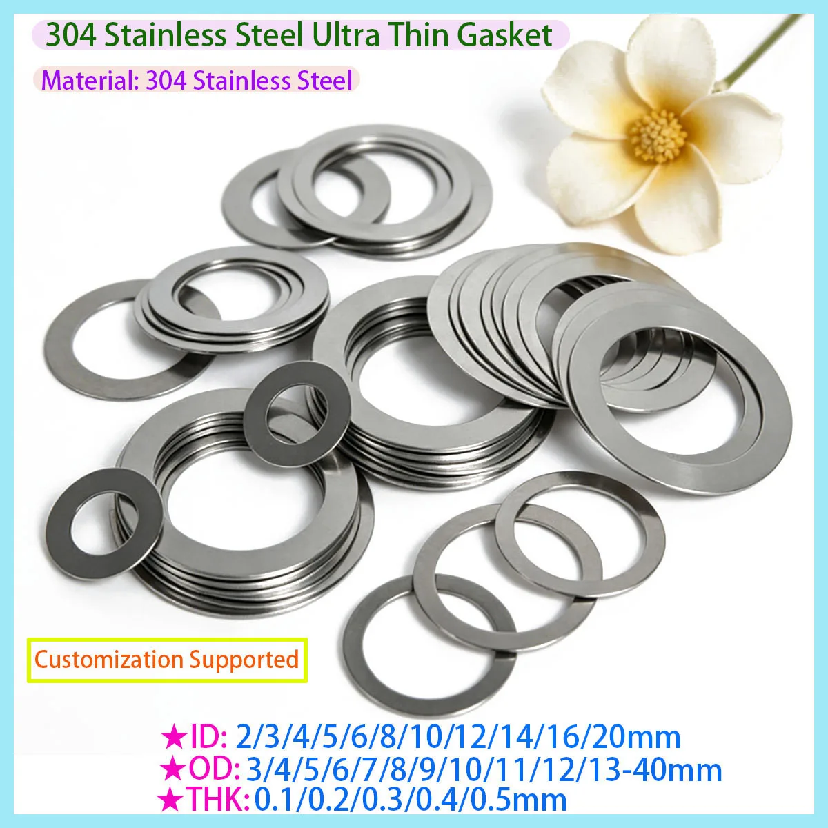 304 Stainless Steel Flat Gasket Ultra-thin Gasket 0.1mm To 1.0mm M12 M13 M14 M15 M16 M17 M18 M19 M20
304 Stainless Steel Flat Gasket Ultra-thin Gasket 0.1mm To 1.0mm M12 M13 M14 M15 M16 M17 M18 M19 M20