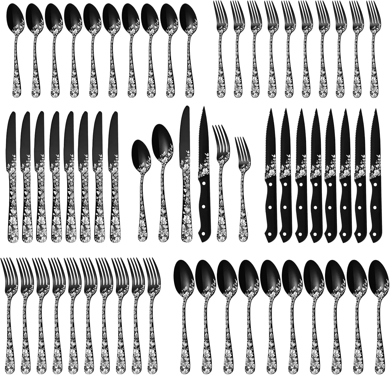 Набор столовых приборов из 48 предметов, черный, с ножами для стейка, из нержавеющей стали, на 8 персон, зеркальная полировка, можно мыть в посудомоечной машине
Набор столовых приборов из 48 предметов, черный, с ножами для стейка, из нержавеющей стали, на 8 персон, зеркальная полировка, можно мыть в посудомоечной машине