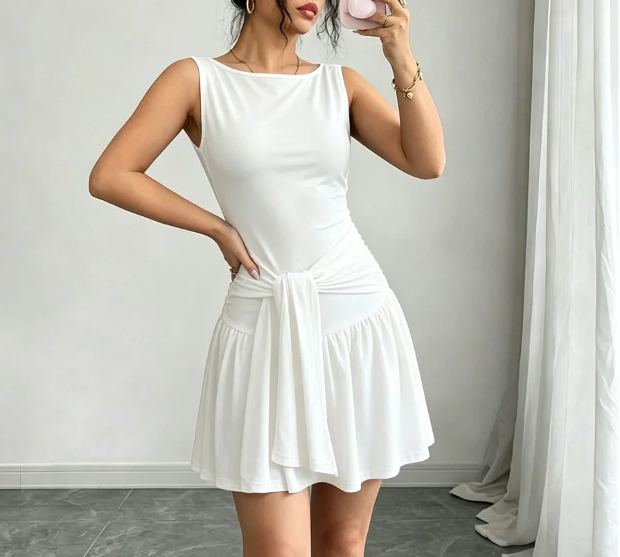 Women's Dress 2026 Spring Summer New Solid Color Round Neck Sleeveless Lace Up Waist Casual Slim Fit Daily Mini Dress
Women's Dress 2026 Spring Summer New Solid Color Round Neck Sleeveless Lace Up Waist Casual Slim Fit Daily Mini Dress