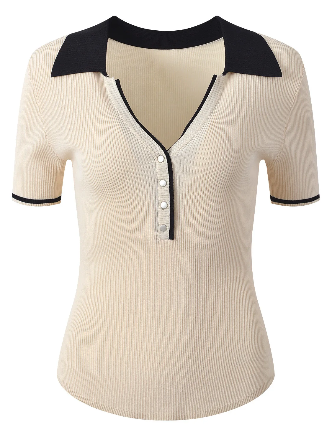 Summer 2026 New Style Color Block Knitted Neck Slim Fit Short T-Shirt Casual Fashion Ladies Top Ice Silk Short Sleeve
Summer 2026 New Style Color Block Knitted Neck Slim Fit Short T-Shirt Casual Fashion Ladies Top Ice Silk Short Sleeve