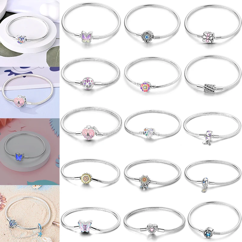 925 Sterling Silver Snake Chain Butterfly Heart Zircon Safety Chain Bracelet Original Fit DIY Charms Fine Jewelry Gifts Making
925 Sterling Silver Snake Chain Butterfly Heart Zircon Safety Chain Bracelet Original Fit DIY Charms Fine Jewelry Gifts Making