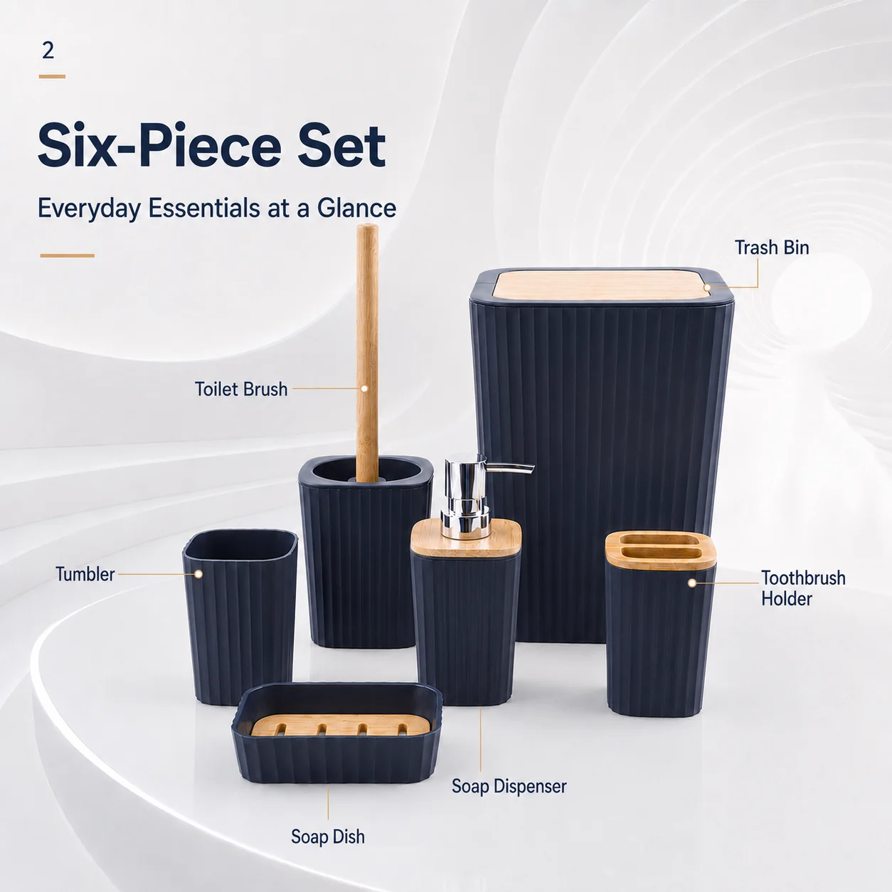 6Pcs Bamboo Bathroom Accessories Set Soap Dispenser Toothbrush Holder Toilet Brush Trash Can Plastic Bathroom Countertop Storage
6Pcs Bamboo Bathroom Accessories Set Soap Dispenser Toothbrush Holder Toilet Brush Trash Can Plastic Bathroom Countertop Storage