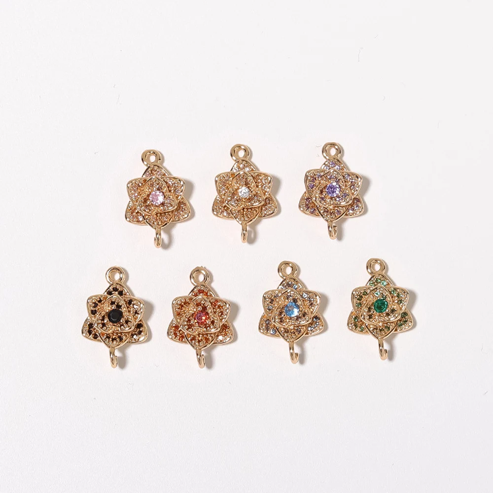 20pcs/ Bag New fashionable and simple 18K gold-plated flower double ring connector with zircon inlay for DIY jewelry accessories
20pcs/ Bag New fashionable and simple 18K gold-plated flower double ring connector with zircon inlay for DIY jewelry accessories