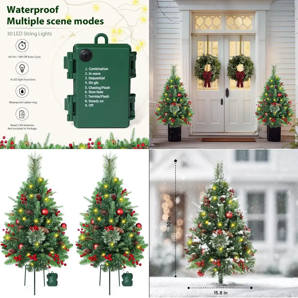 30 уличных рождественских елок на батарейках со светодиодной подсветкой, таймером 6 часов, 8 режимами освещения, украшенными сосновыми шишками, ягодами и B
30 уличных рождественских елок на батарейках со светодиодной подсветкой, таймером 6 часов, 8 режимами освещения, украшенными сосновыми шишками, ягодами и B