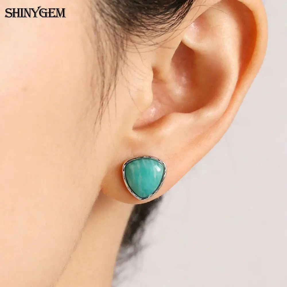 SHINYGEM Amazonite 925 Sterling Silver Needle Stud Earrings Women Natural Aquamarine Triangle Gem Healing Crystal Ear Jewelry
SHINYGEM Amazonite 925 Sterling Silver Needle Stud Earrings Women Natural Aquamarine Triangle Gem Healing Crystal Ear Jewelry