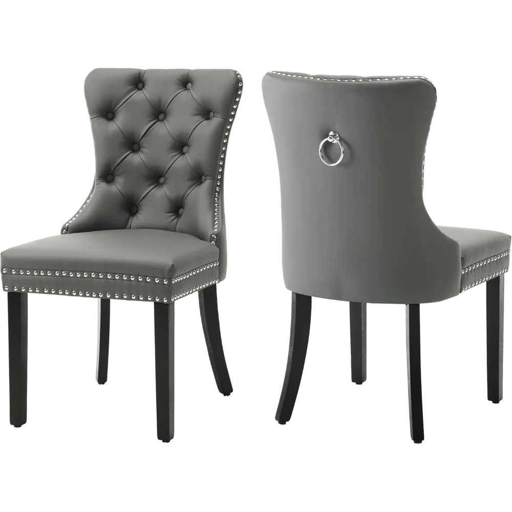 PU Leather Dining Chairs Set of 2, Upholstered Button Tufted Dining Room Chairs with Rivet Trim Metal Pull Ring Wood Legs
PU Leather Dining Chairs Set of 2, Upholstered Button Tufted Dining Room Chairs with Rivet Trim Metal Pull Ring Wood Legs