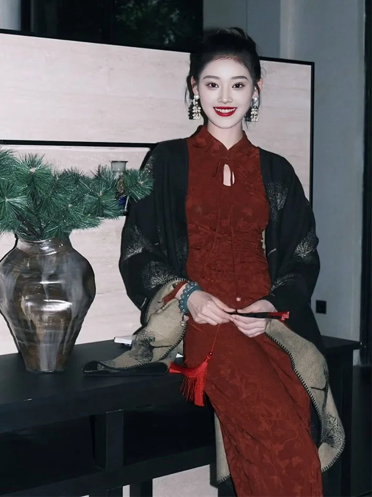 Retro Chinese Style Long Sleeve Young Women's Elegant Ladylike Red Dress for Modern Girls Traditional Chinese Costume
Retro Chinese Style Long Sleeve Young Women's Elegant Ladylike Red Dress for Modern Girls Traditional Chinese Costume