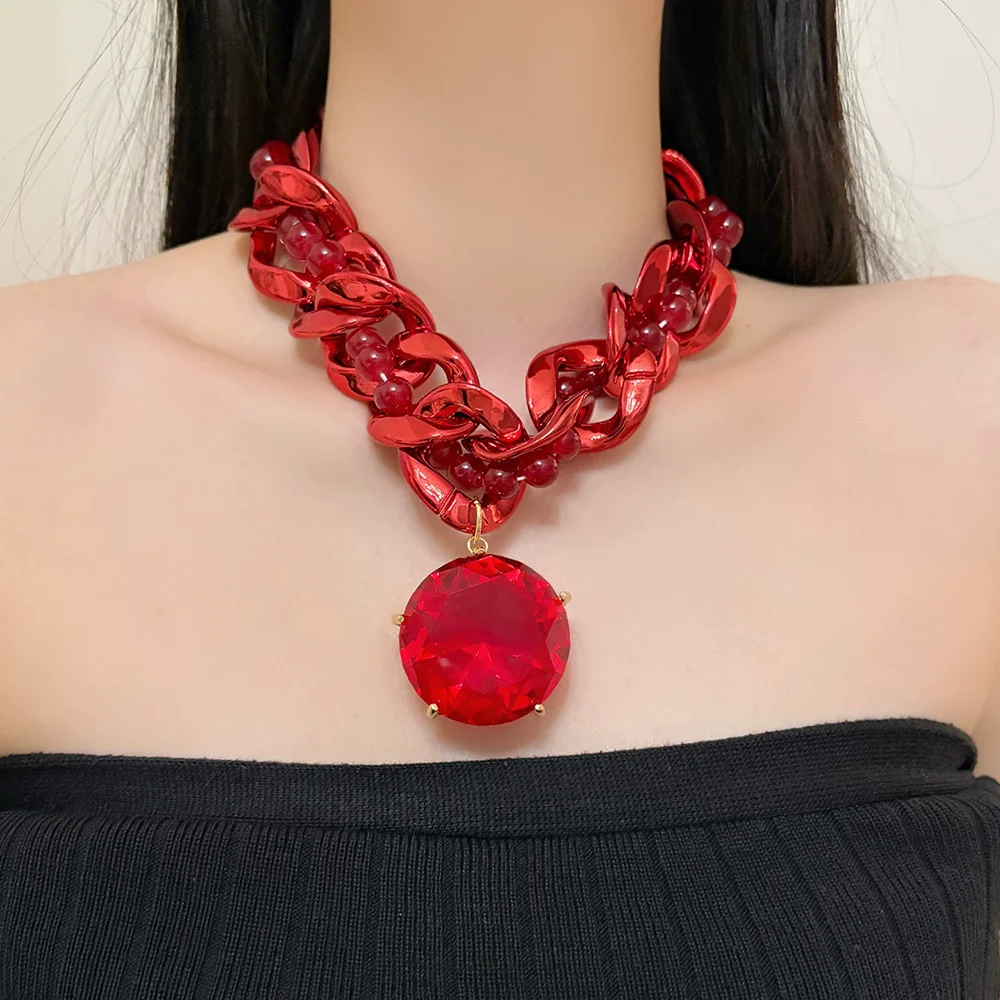 Colorful Acrylic Beaded Thick Chain Necklace For Women Retro Large Gemstone Pendant Collarbone Chain Neck Chain Fashion Jewelry
Colorful Acrylic Beaded Thick Chain Necklace For Women Retro Large Gemstone Pendant Collarbone Chain Neck Chain Fashion Jewelry