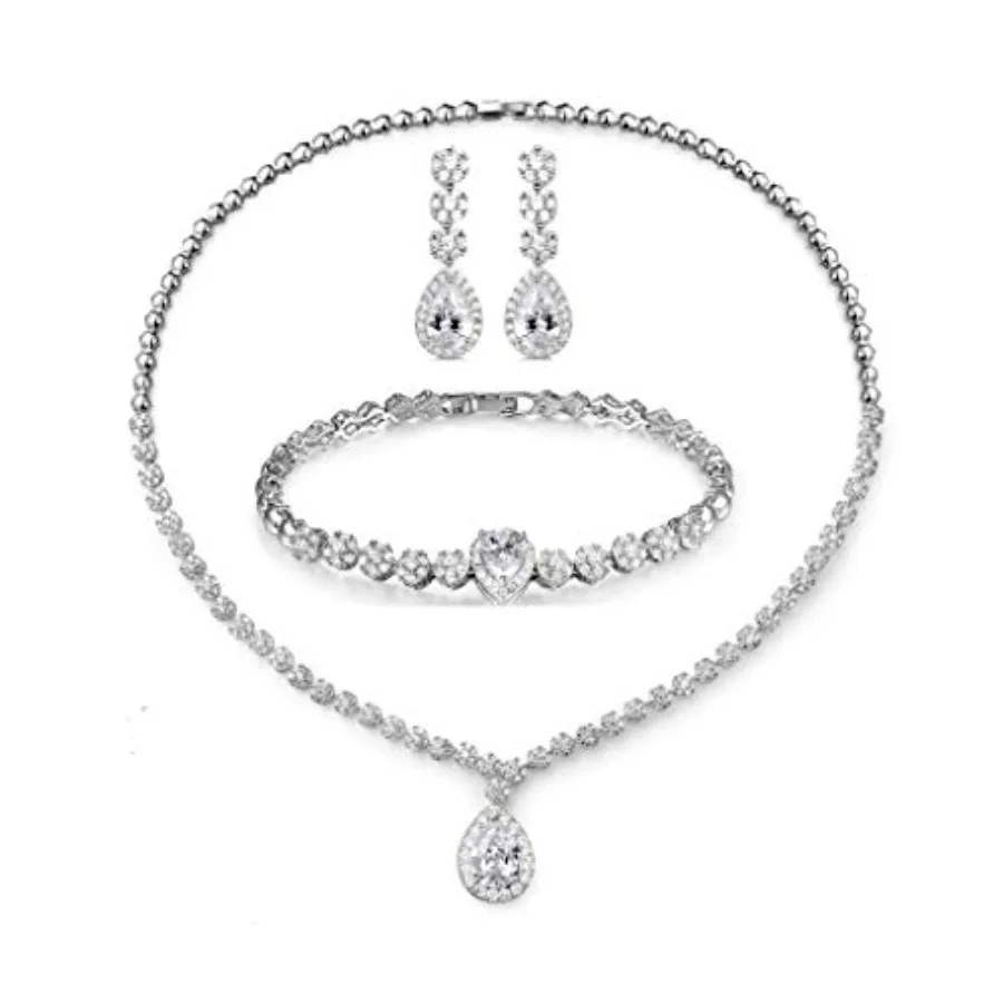 Jewelry Set for Women, Necklace Dangle Earrings Bracelet Set with White AAA Cubic Zirconia, Allergy Free Wedding Party Jewelry
Jewelry Set for Women, Necklace Dangle Earrings Bracelet Set with White AAA Cubic Zirconia, Allergy Free Wedding Party Jewelry