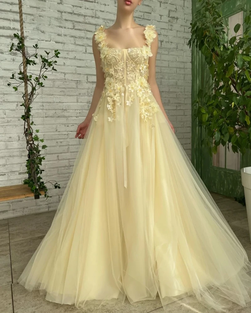 2024 Sunset Yellow Prom Dresses Floral Straps A Line Corset Formal Evening Gowns Tea Party Graduation Dress
2024 Sunset Yellow Prom Dresses Floral Straps A Line Corset Formal Evening Gowns Tea Party Graduation Dress