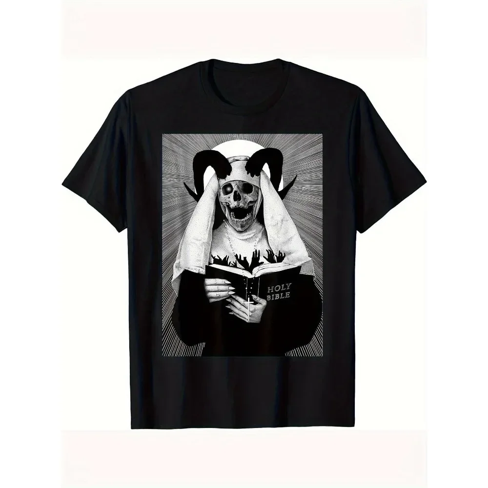 Men'S Gothic Horror Nun and Skull Horns Religious Pattern T-Shirt | Dark Fashion, Crew Neck, Short Sleeve, Slight Stretch
Men'S Gothic Horror Nun and Skull Horns Religious Pattern T-Shirt | Dark Fashion, Crew Neck, Short Sleeve, Slight Stretch