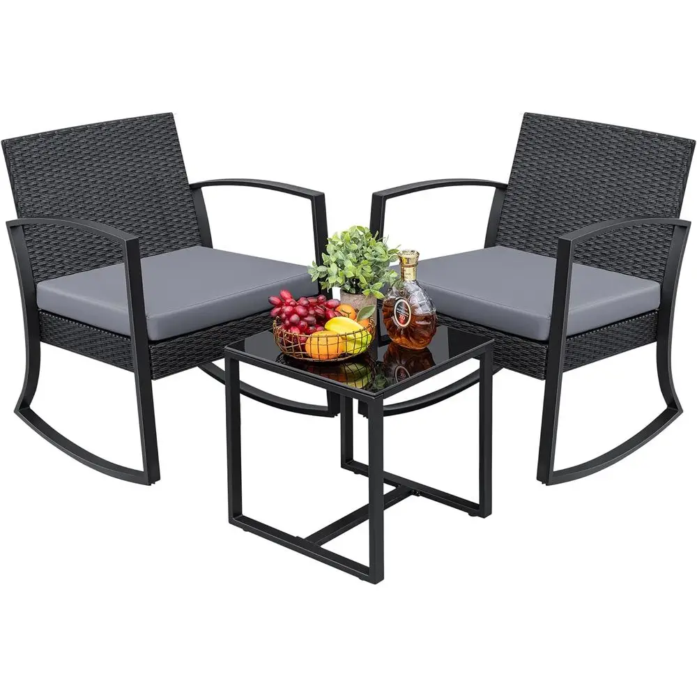 Light Gray Outdoor 3-Piece Bistro Set with Rocking Chairs and Glass Coffee Table for Patio, Deck, or Garden
Light Gray Outdoor 3-Piece Bistro Set with Rocking Chairs and Glass Coffee Table for Patio, Deck, or Garden