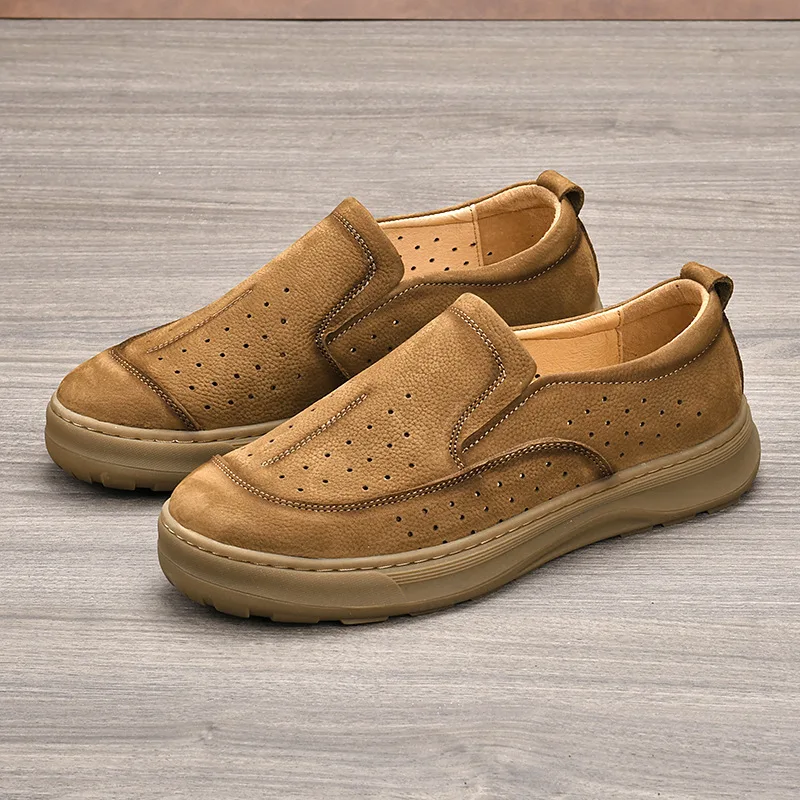 Casual Slip-On Loafers Men's Comfortable Cowhide Business Thick Bottom Shock Absorption Shoes Breathable round Toe Rubber Sole
Casual Slip-On Loafers Men's Comfortable Cowhide Business Thick Bottom Shock Absorption Shoes Breathable round Toe Rubber Sole