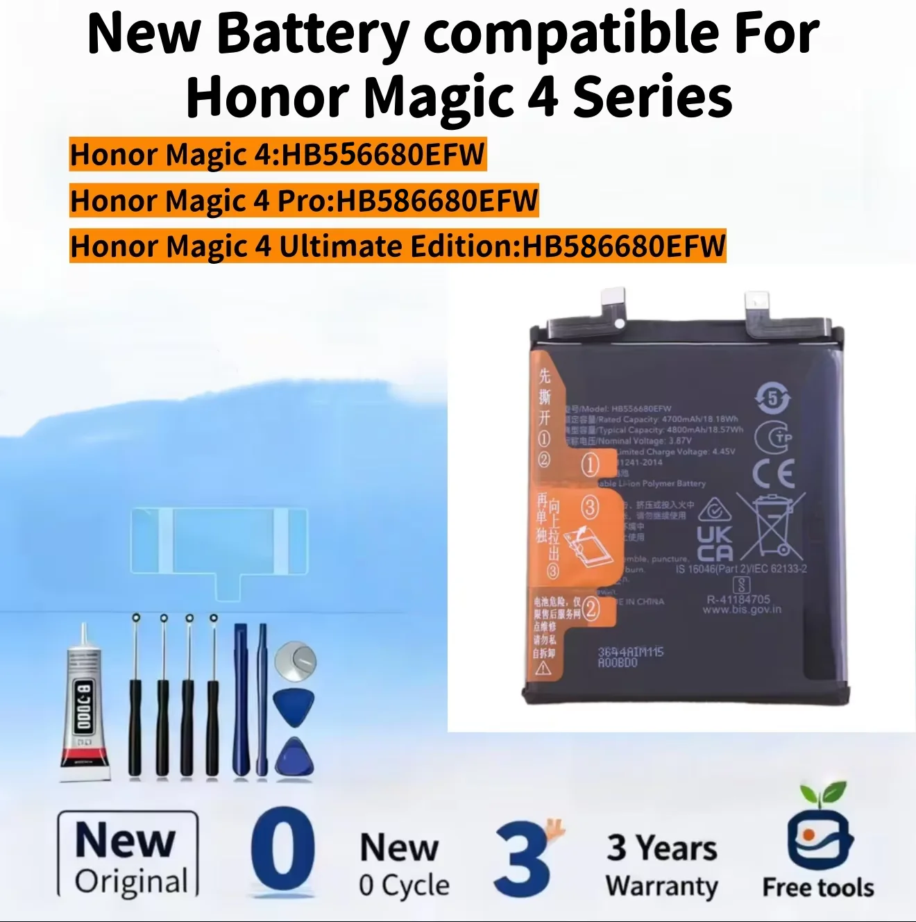 New Battery compatible For Honor Magic 4 / Honor Magic 4 Pro / Honor Magic 4 Ultimate Edition Mobile Phone Batteries+ Free Tools
New Battery compatible For Honor Magic 4 / Honor Magic 4 Pro / Honor Magic 4 Ultimate Edition Mobile Phone Batteries+ Free Tools