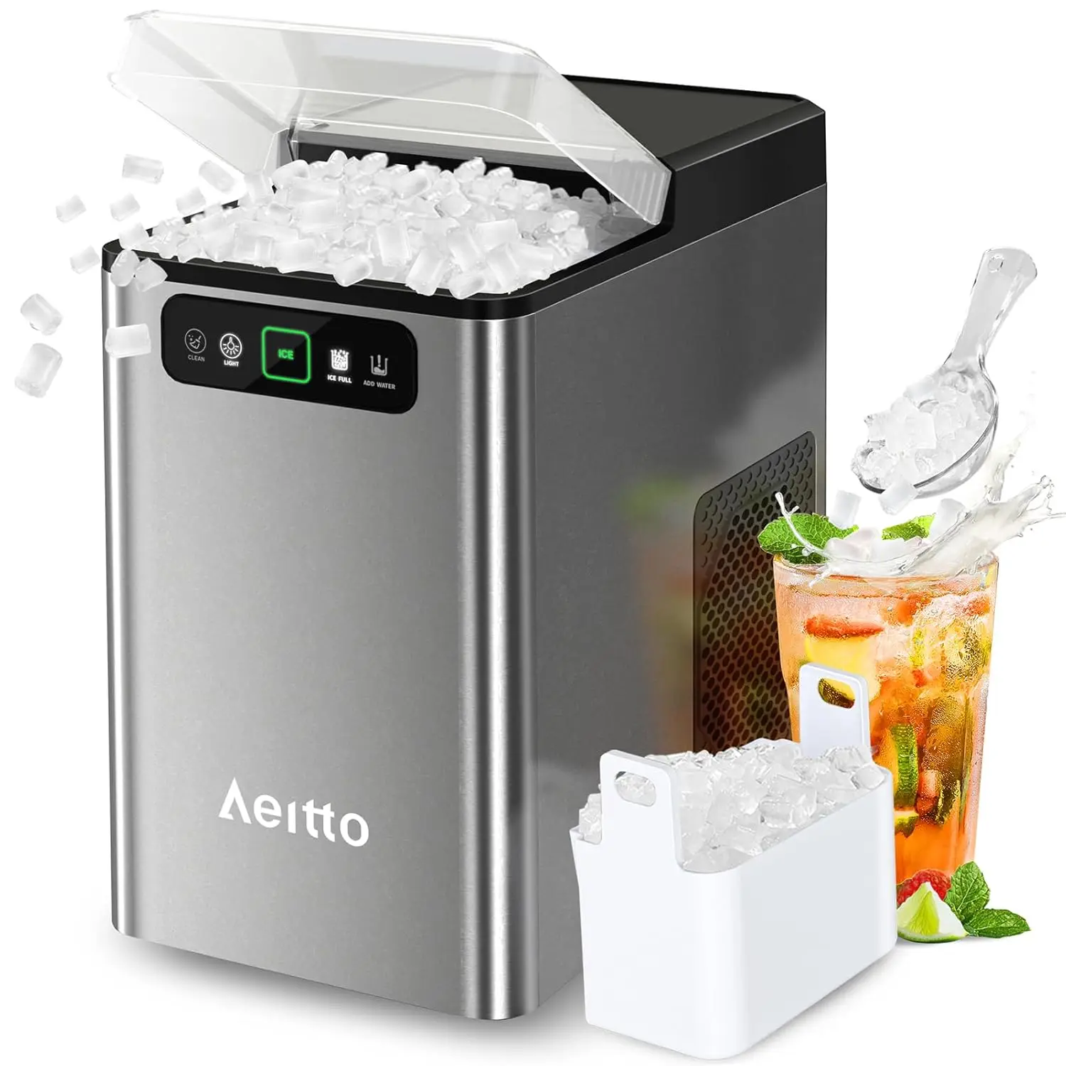 Aeitto Nugget - Máquina de hielo de 40 libras/24 horas, máquina de hielo suave masticable para encimera, operación con un solo c
Aeitto Nugget - Máquina de hielo de 40 libras/24 horas, máquina de hielo suave masticable para encimera, operación con un solo c