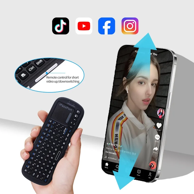 TikTok Specialized Mini Bluetooth Keyboard with Touchpad Mouse Combo designed for tiktok, immersive video watching experience
TikTok Specialized Mini Bluetooth Keyboard with Touchpad Mouse Combo designed for tiktok, immersive video watching experience