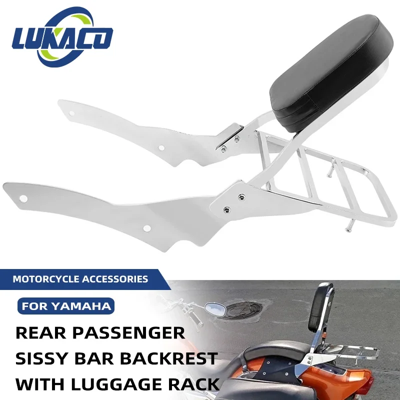 Chrome Motorcycle Passenger Sissy Bar Backrest With Luggage Rack Detachable For Yamaha V-Star XVS400 650 Custom Models 96-17
Chrome Motorcycle Passenger Sissy Bar Backrest With Luggage Rack Detachable For Yamaha V-Star XVS400 650 Custom Models 96-17