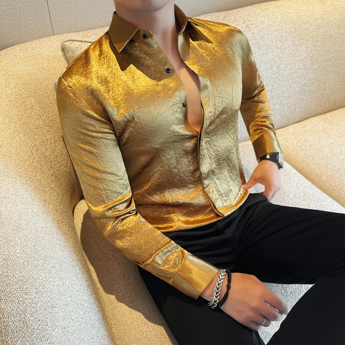 Luxury Acetic Shirt Autumn Winter Concealed Button Long Sleeved Shirts Business Casual Dress Shirt Social Party Men Clothing
Luxury Acetic Shirt Autumn Winter Concealed Button Long Sleeved Shirts Business Casual Dress Shirt Social Party Men Clothing