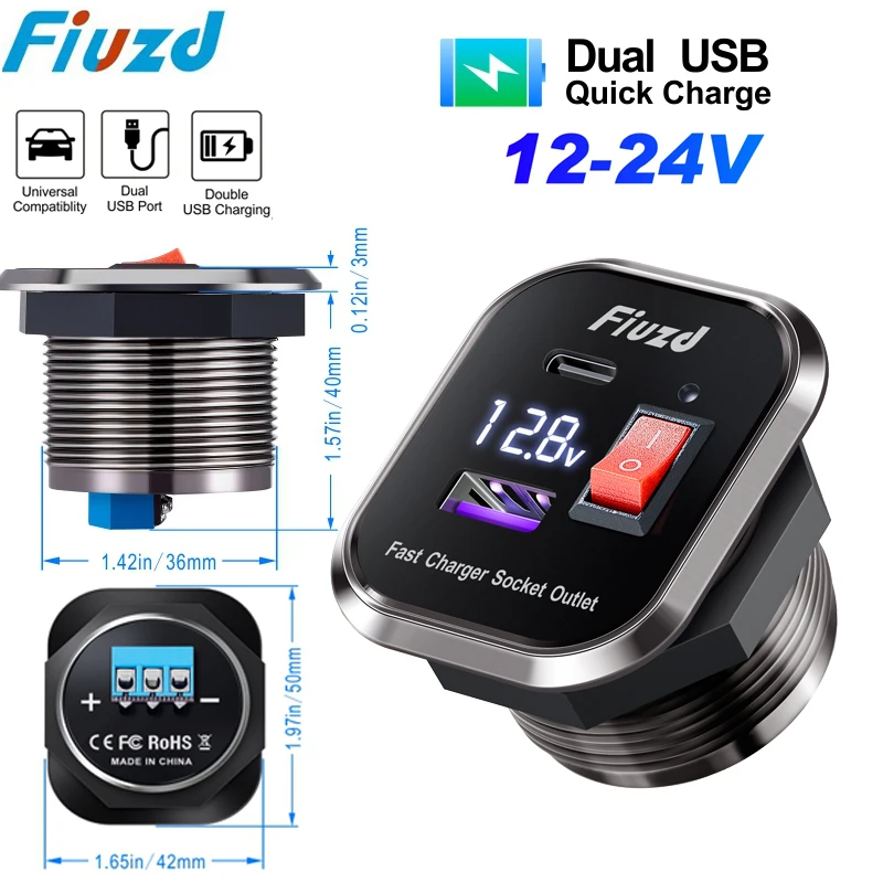 PD and QC 3.0 USB Charger with Digital Voltmeter Switch Socket Power Outlet Adapter Waterproof 12V 24V Car Truck Motorcycle
PD and QC 3.0 USB Charger with Digital Voltmeter Switch Socket Power Outlet Adapter Waterproof 12V 24V Car Truck Motorcycle