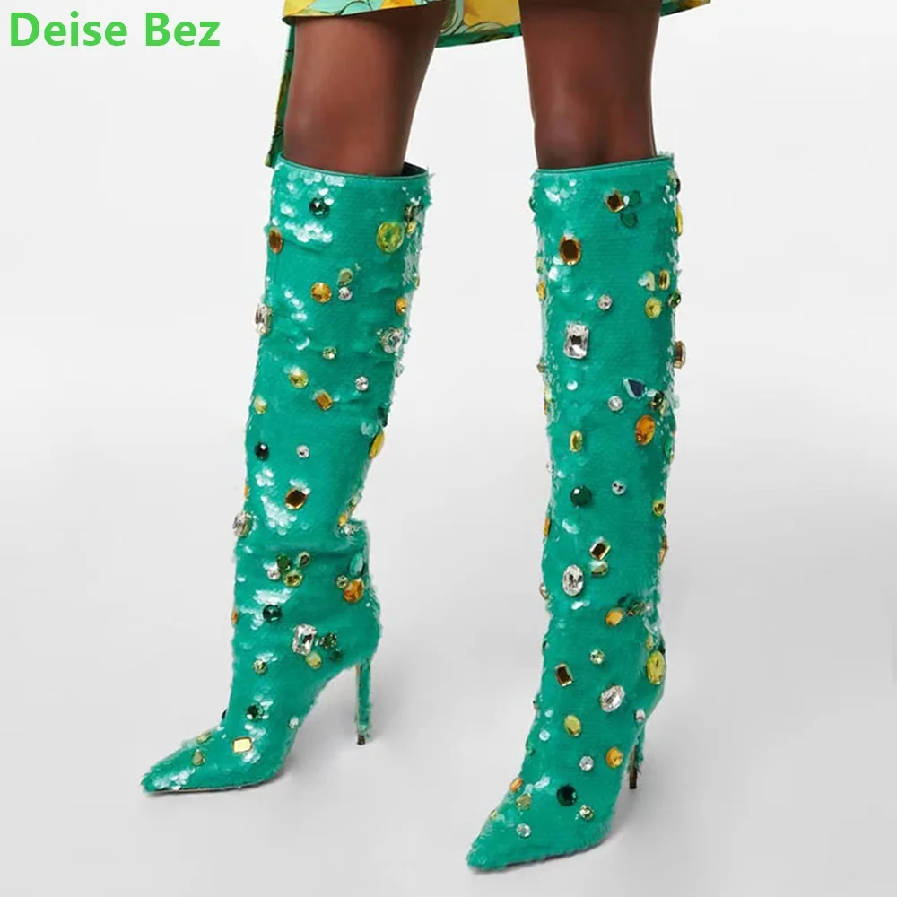 2024 New Rhinestone Blue Boots Knee-High Pointed Toe Bling Thin High Heel Luxury Designer Handmade Fashion Elegant Women Shoes
2024 New Rhinestone Blue Boots Knee-High Pointed Toe Bling Thin High Heel Luxury Designer Handmade Fashion Elegant Women Shoes