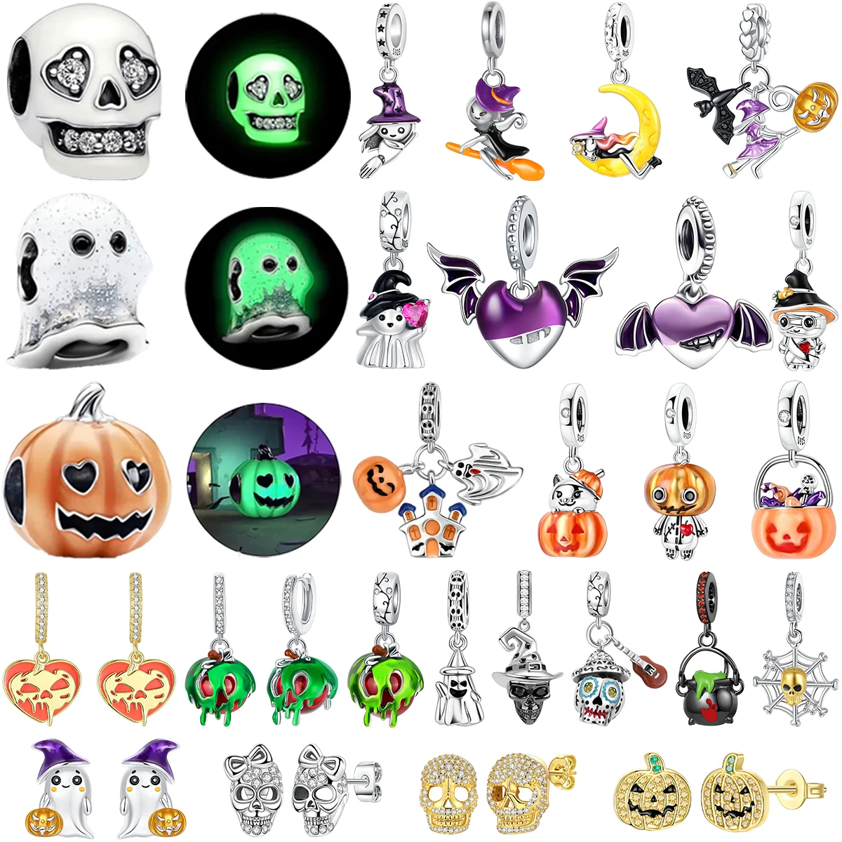 New 925 Sterling Silver Halloween Charms Ghost Clown Witch Skull Bat Pumpkin Pendants Original Bangle Bracelets Necklace Jewelry
New 925 Sterling Silver Halloween Charms Ghost Clown Witch Skull Bat Pumpkin Pendants Original Bangle Bracelets Necklace Jewelry