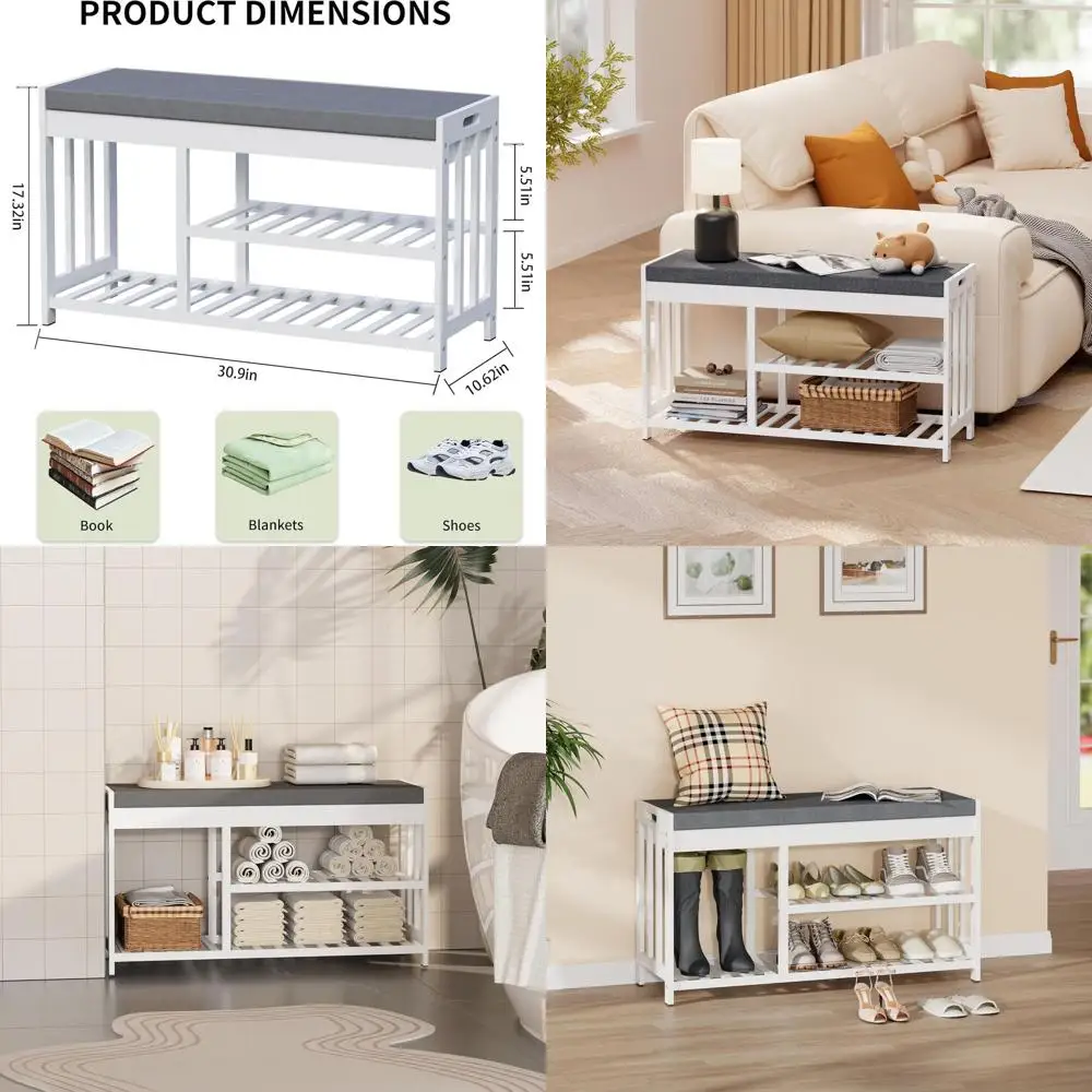 Белая двухуровневая откидная полка для обуви с подушкой для хранения в прихожей, прихожей и спальне
Белая двухуровневая откидная полка для обуви с подушкой для хранения в прихожей, прихожей и спальне