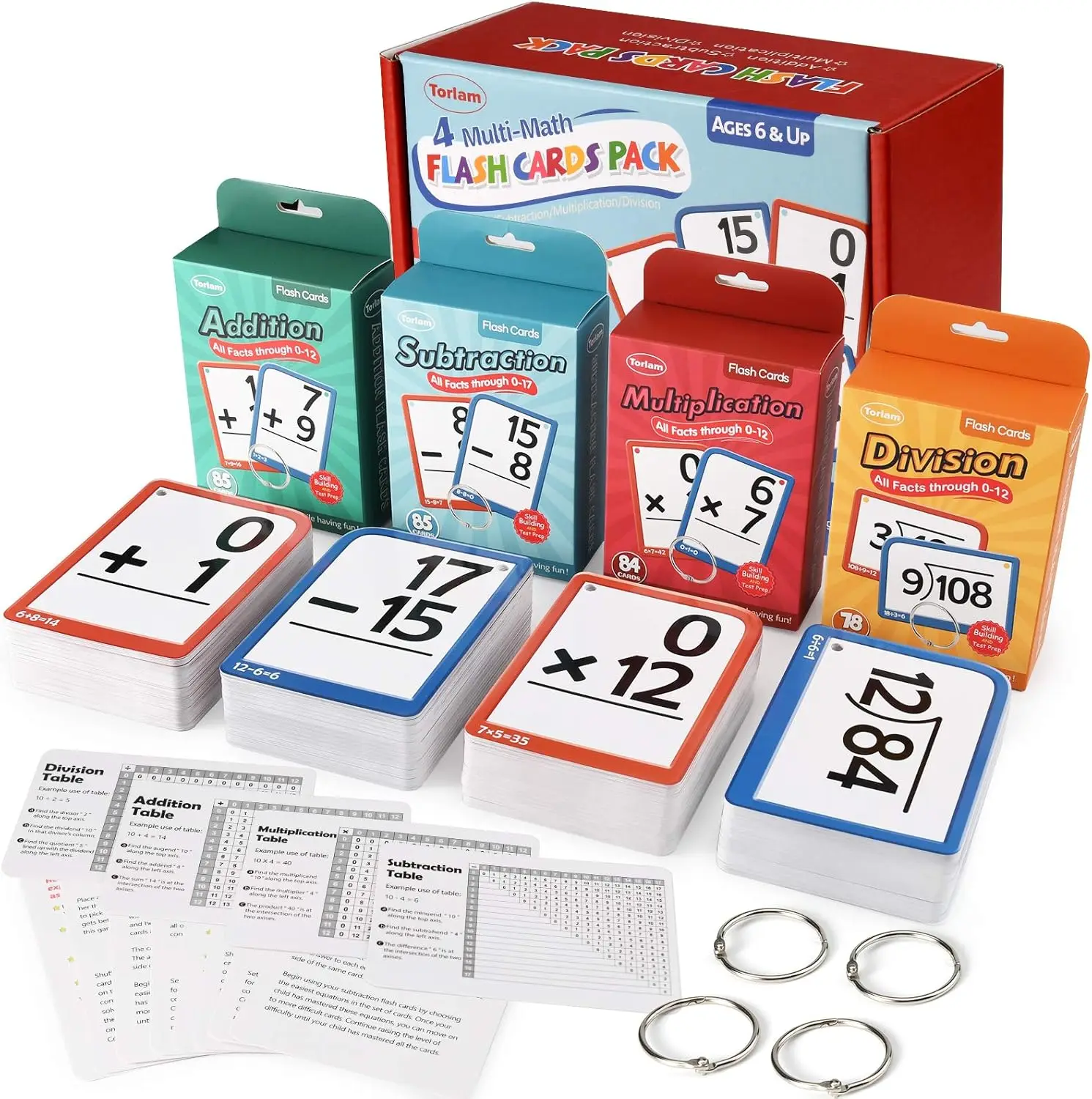 Math Flash Cards for Kids Ages 4-8: Addition, Subtraction, Multiplication & Division, All Facts 0-12 with Rings, 332 Cards
Math Flash Cards for Kids Ages 4-8: Addition, Subtraction, Multiplication & Division, All Facts 0-12 with Rings, 332 Cards