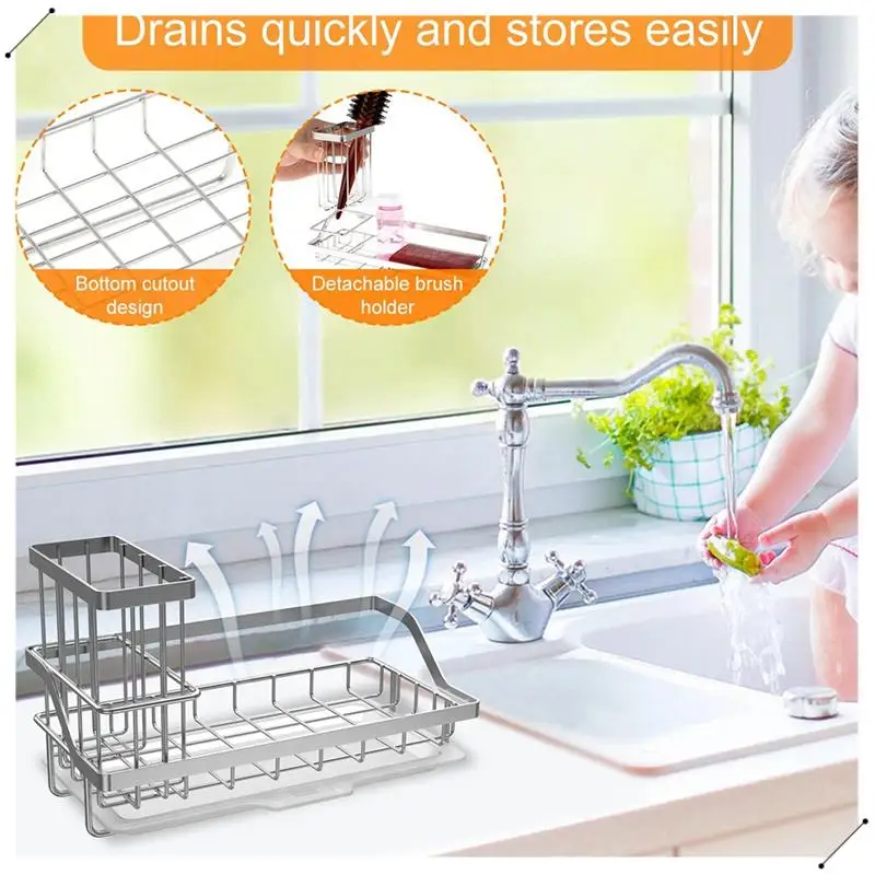 Stainless Steel Sponge Holder Cleaning Brush Soap Organizer Storage Rack With Drain Tray ,B 1 PCS
Stainless Steel Sponge Holder Cleaning Brush Soap Organizer Storage Rack With Drain Tray ,B 1 PCS