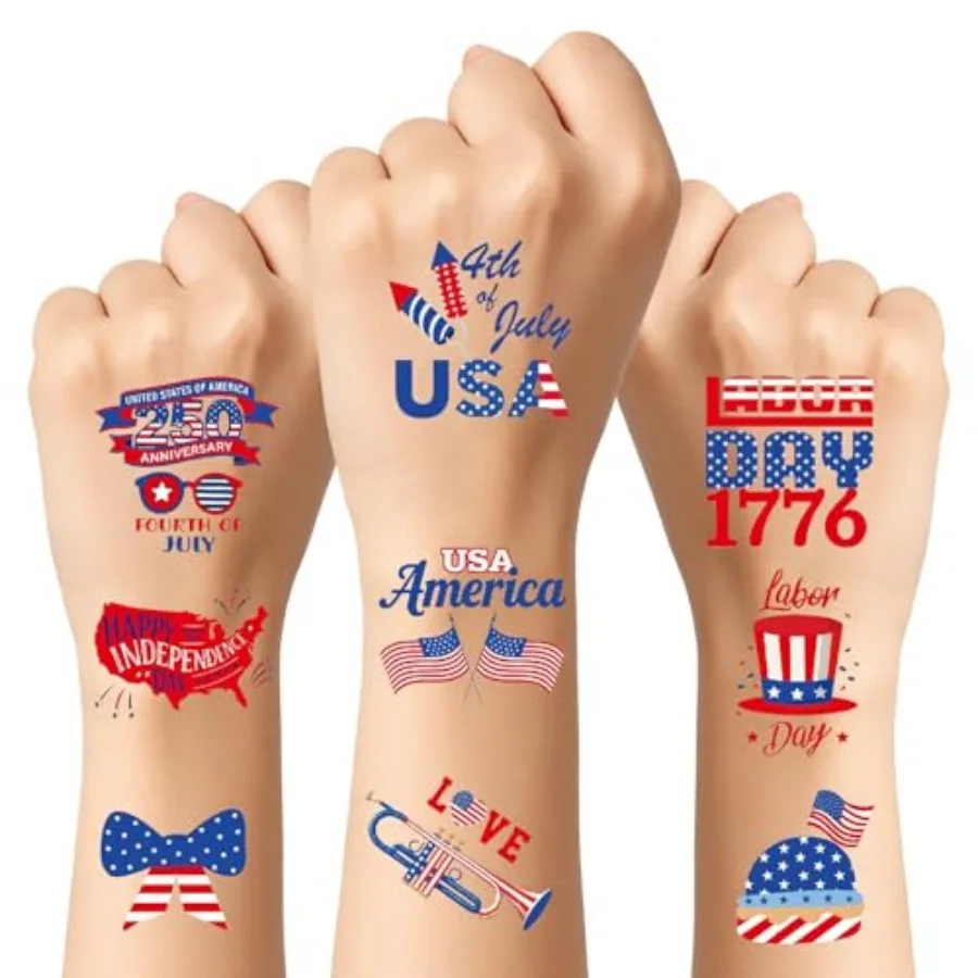 150 PCS 4th of July Tattoos, Fourth of July Tattoos for,Patriotic Temporary Stickers, American Flag Red White and Blue Fake Tat
150 PCS 4th of July Tattoos, Fourth of July Tattoos for,Patriotic Temporary Stickers, American Flag Red White and Blue Fake Tat