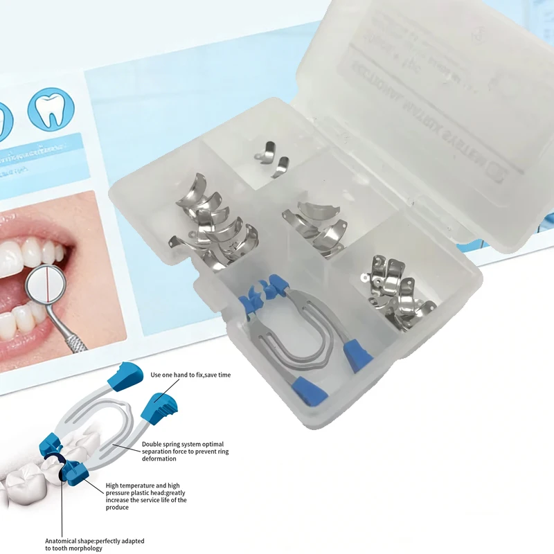 Dental Matrix Bands Clamps Set Autoclavable Stainless System for Resin Fillings Separating Rings Set
Dental Matrix Bands Clamps Set Autoclavable Stainless System for Resin Fillings Separating Rings Set