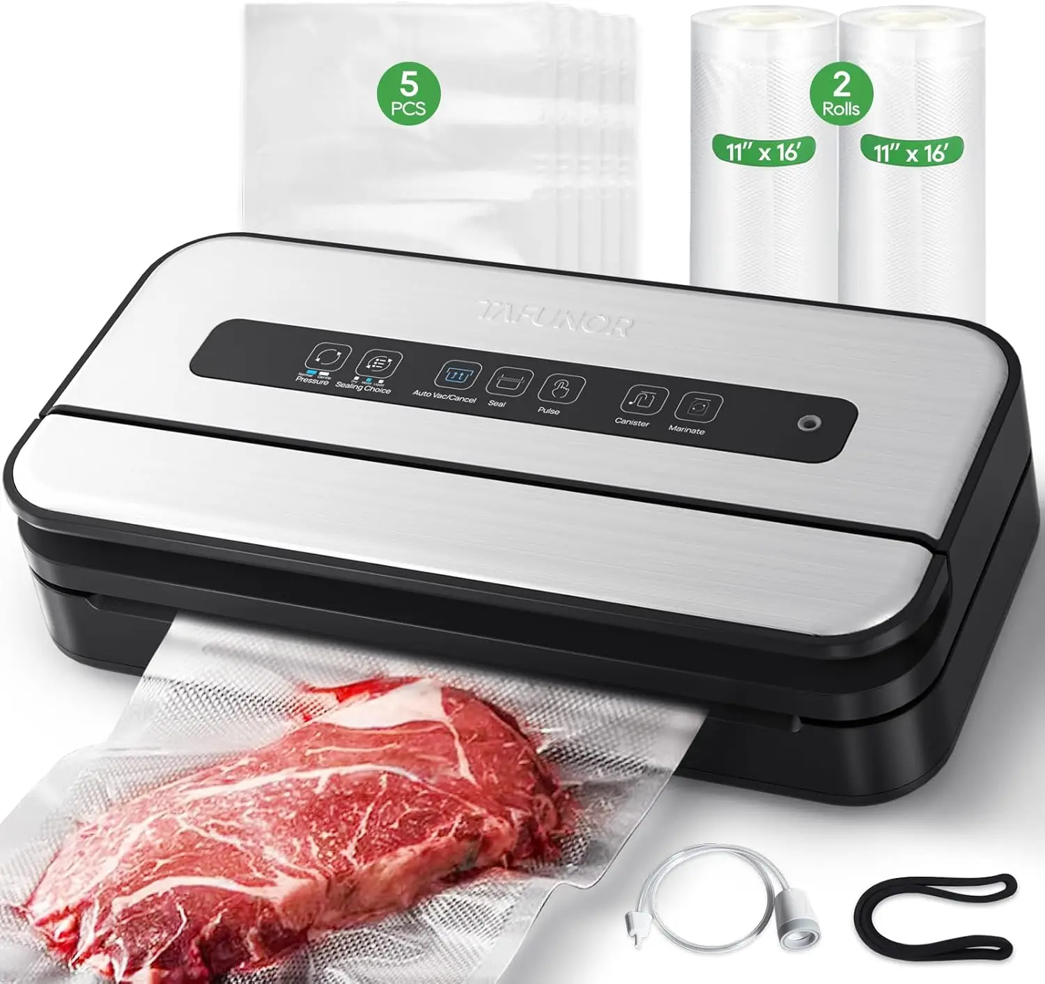90Kpa Vacuum Sealer Machine, Food Sealer with Dry/Moist/Liquid Modes, Built-in Cutter, Includes 2 Rolls + 5 Bags
90Kpa Vacuum Sealer Machine, Food Sealer with Dry/Moist/Liquid Modes, Built-in Cutter, Includes 2 Rolls + 5 Bags