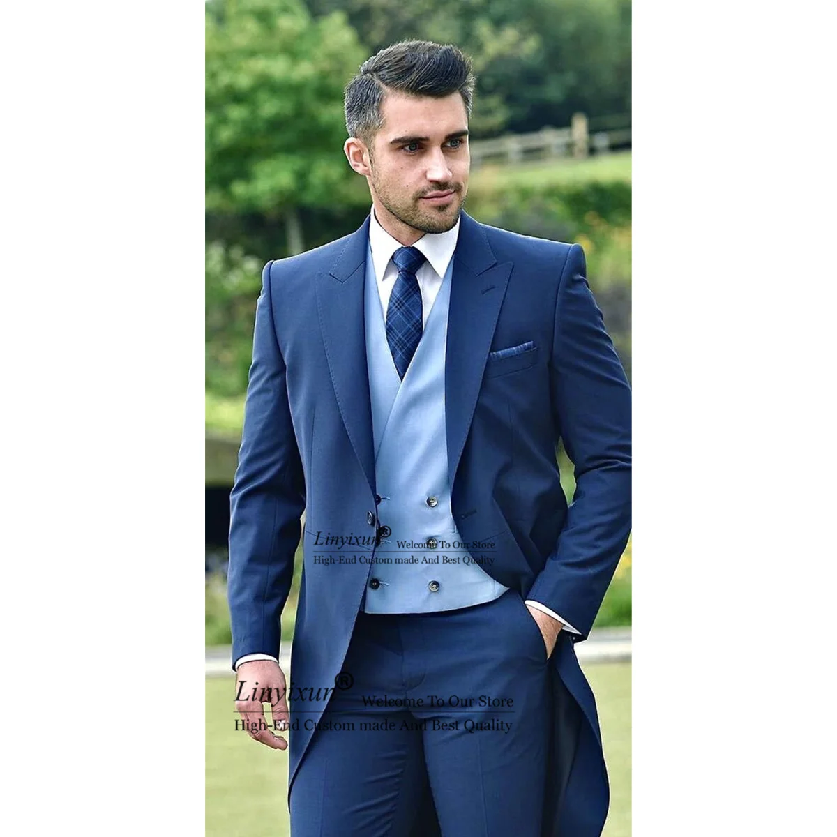 Navy Blue Men Suits 3 Piece Long Tail Coat Gentleman Groom Tuxedo for Wedding Prom Male Blazer Costume Homme Jacket Vest Pants
Navy Blue Men Suits 3 Piece Long Tail Coat Gentleman Groom Tuxedo for Wedding Prom Male Blazer Costume Homme Jacket Vest Pants