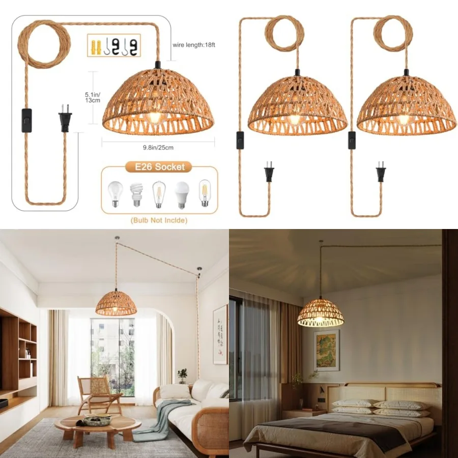 Plug in Pendant Light, Industrial Hanging Light with Plug in Cord Hemp Rope On/Off Switch Farmhouse Pendant Lamp with Plug in C
Plug in Pendant Light, Industrial Hanging Light with Plug in Cord Hemp Rope On/Off Switch Farmhouse Pendant Lamp with Plug in C