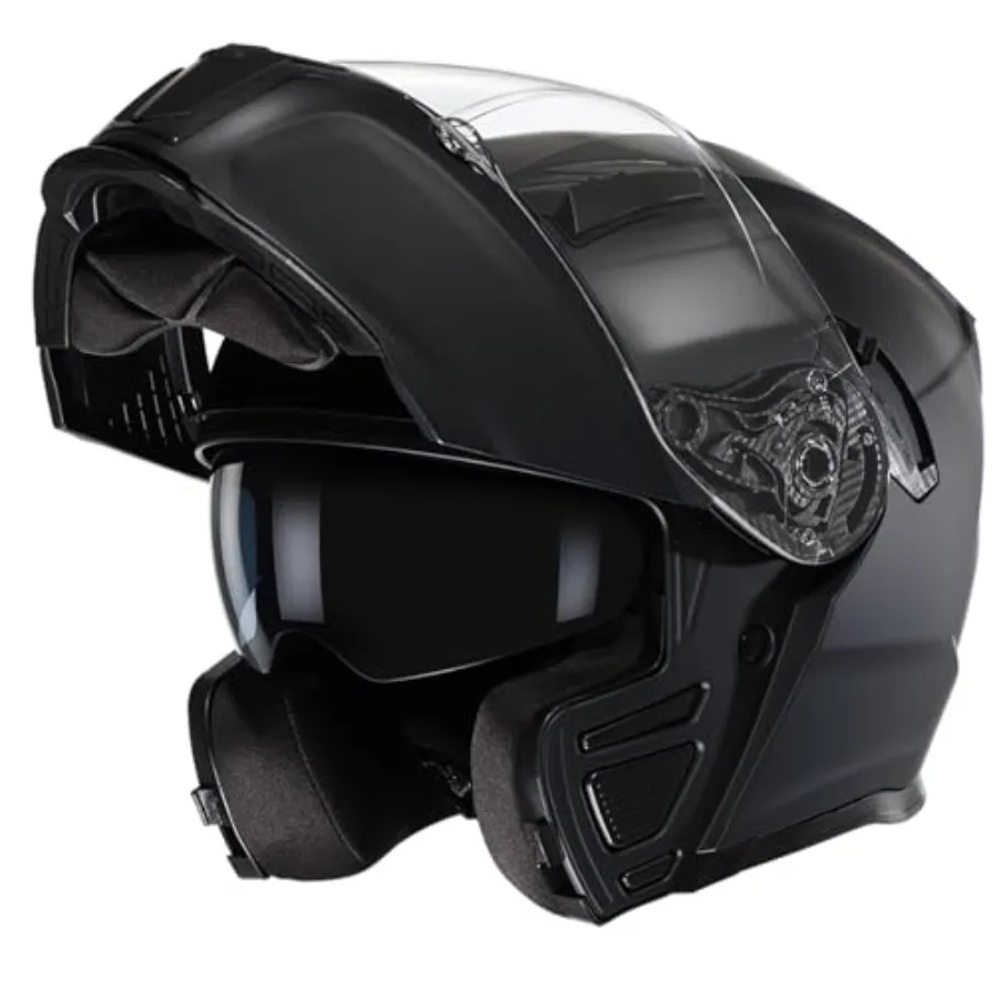 Modular Motorcycle Helmets for Men: Full Face Flip-Up Helmet with Dual Visor, Internal Sunshield, DOT Approved, Matte Black ABS
Modular Motorcycle Helmets for Men: Full Face Flip-Up Helmet with Dual Visor, Internal Sunshield, DOT Approved, Matte Black ABS
