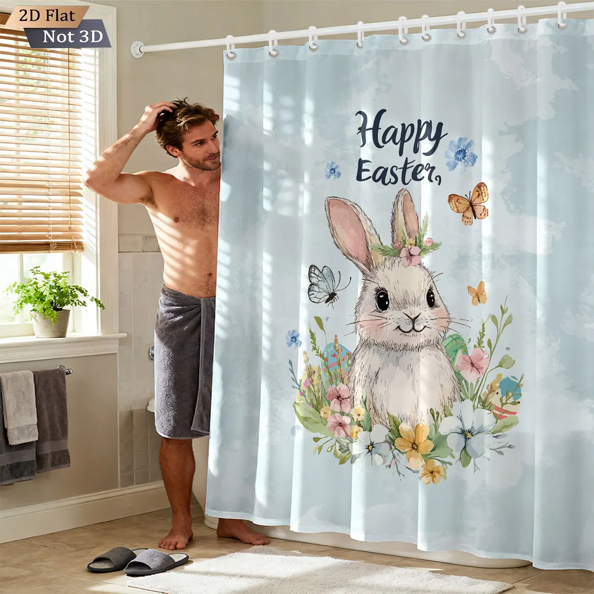 1 шт., водонепроницаемая перегородка для ванной комнаты с принтом пасхального кролика, подвесная занавеска с 12 крючками, доступна в нескольких размерах
1 шт., водонепроницаемая перегородка для ванной комнаты с принтом пасхального кролика, подвесная занавеска с 12 крючками, доступна в нескольких размерах