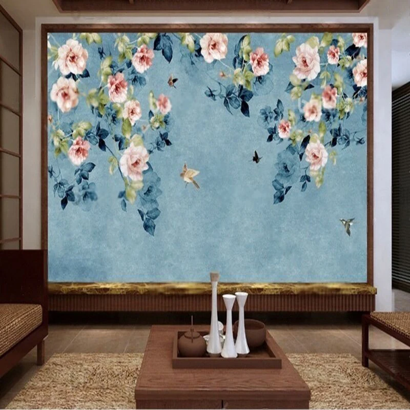 New Chinese-style hand-painted rose and bird TV sofa luxurious home decoration bedroom background wall
New Chinese-style hand-painted rose and bird TV sofa luxurious home decoration bedroom background wall