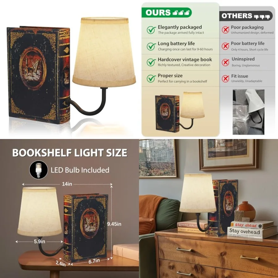 Vintage Bookshelf Lamp Rechargeable, Cordless Book Lamp with Linen Shade, Dimmable Touch Control Table Lamp, Modern Decorative
Vintage Bookshelf Lamp Rechargeable, Cordless Book Lamp with Linen Shade, Dimmable Touch Control Table Lamp, Modern Decorative