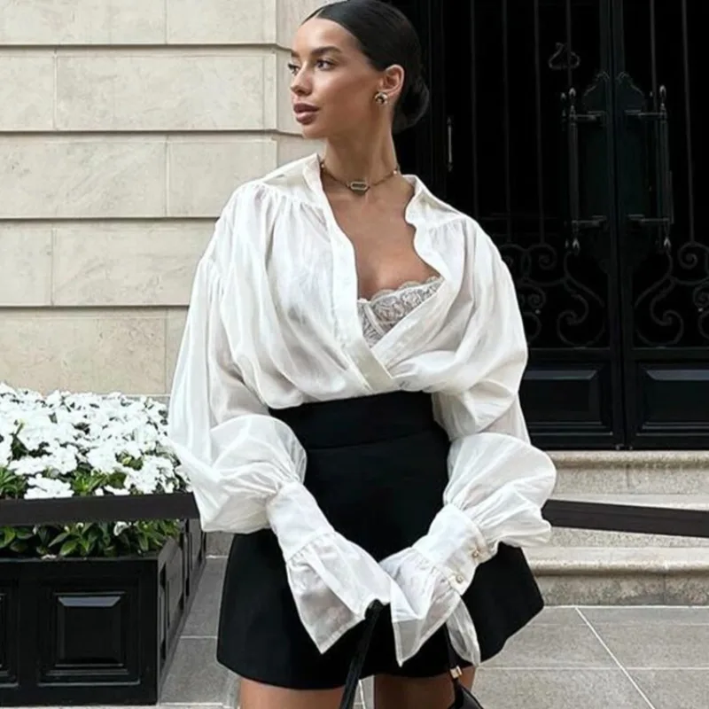 Ticketsx Fashion Women's Loose Shirt Solid Lapel Single Breasted Ruched Patchwork See Through Shirt Elegant Party Commuter Shirt
Ticketsx Fashion Women's Loose Shirt Solid Lapel Single Breasted Ruched Patchwork See Through Shirt Elegant Party Commuter Shirt