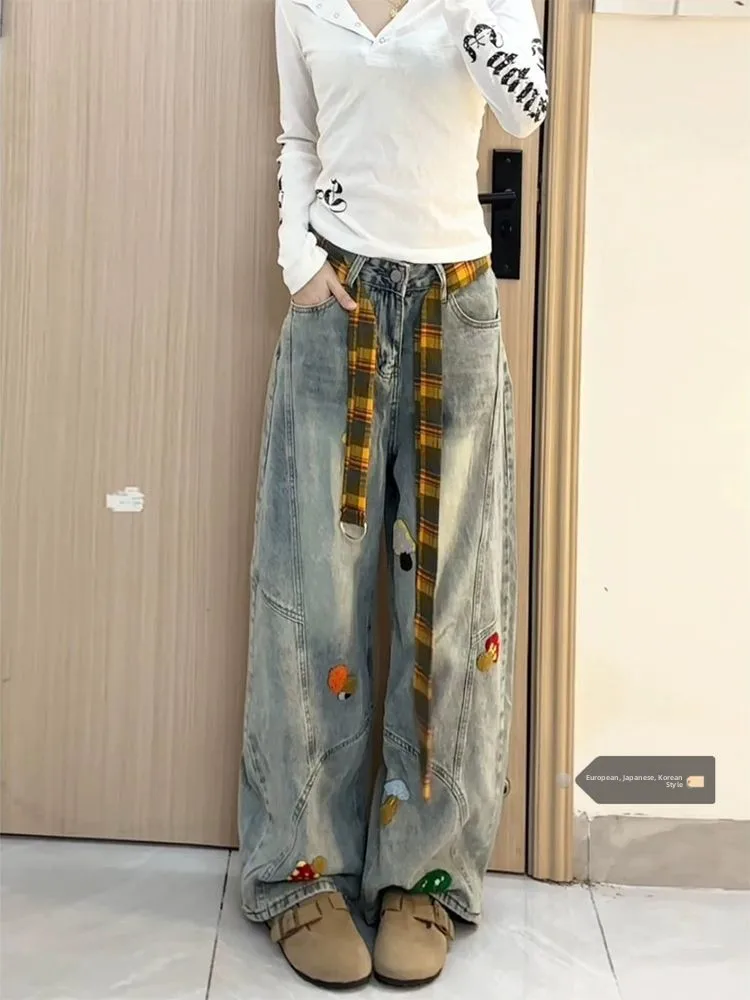 American High Street Loose Fit Drawstring Design Wide Leg Jeans Women's Spring New Style Slimming Denim Pants Casual Cartoon
American High Street Loose Fit Drawstring Design Wide Leg Jeans Women's Spring New Style Slimming Denim Pants Casual Cartoon