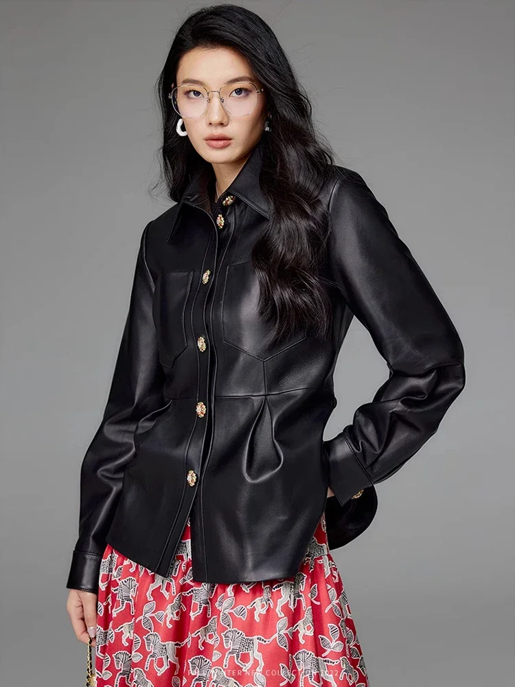 Solid Casual Genuine Leather Motorcycle Jackets for Women Spring Autumn High-end Simple Chic Button Design Real Sheepskin Coat
Solid Casual Genuine Leather Motorcycle Jackets for Women Spring Autumn High-end Simple Chic Button Design Real Sheepskin Coat