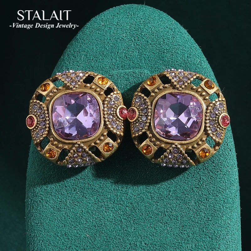 Vintage Crystal Purple Earrings Woman Stud Luxury Designer Jewelry Rhinestones Gold Color Colorful Indian Antique 2025 New
Vintage Crystal Purple Earrings Woman Stud Luxury Designer Jewelry Rhinestones Gold Color Colorful Indian Antique 2025 New