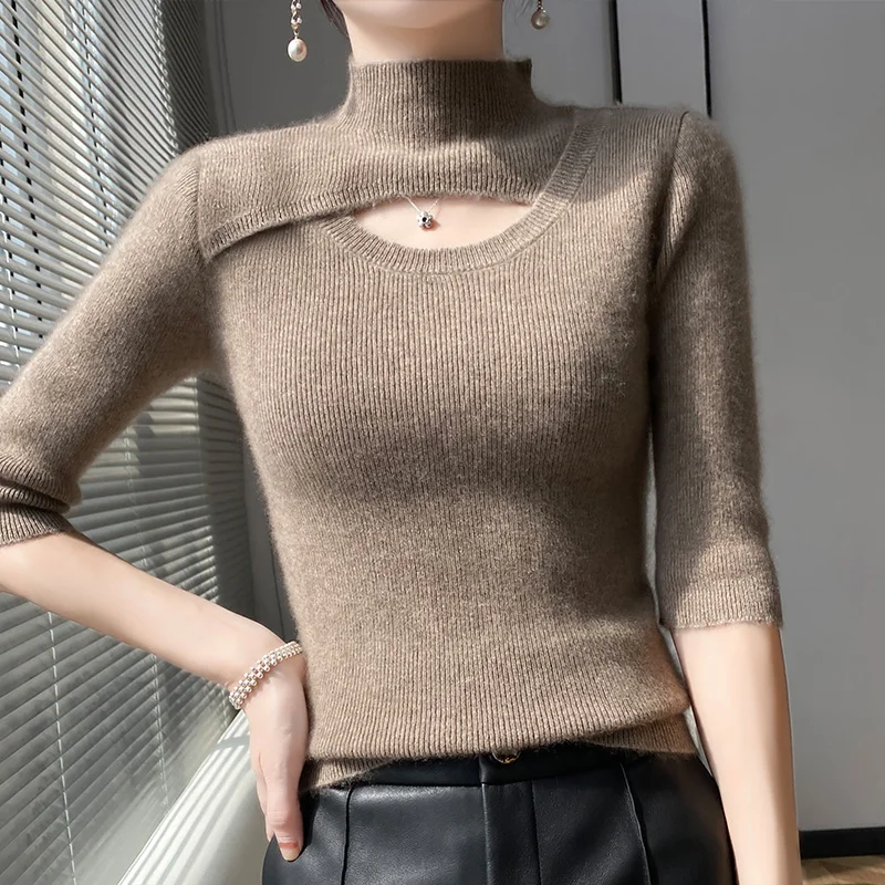 2023 High-Quality Slim Female Semi-Turtleneck Pullover Half-Sleeve Fashion Ribbed Sexy-Breasted Wool Sweater
2023 High-Quality Slim Female Semi-Turtleneck Pullover Half-Sleeve Fashion Ribbed Sexy-Breasted Wool Sweater
