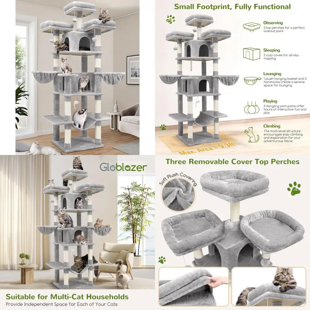 80-Inch Tall XXL Indoor Cat Tower with Multiple Levels, Scratching Post, Hammock, Perches, and Hanging Baskets, Light Grey
80-Inch Tall XXL Indoor Cat Tower with Multiple Levels, Scratching Post, Hammock, Perches, and Hanging Baskets, Light Grey