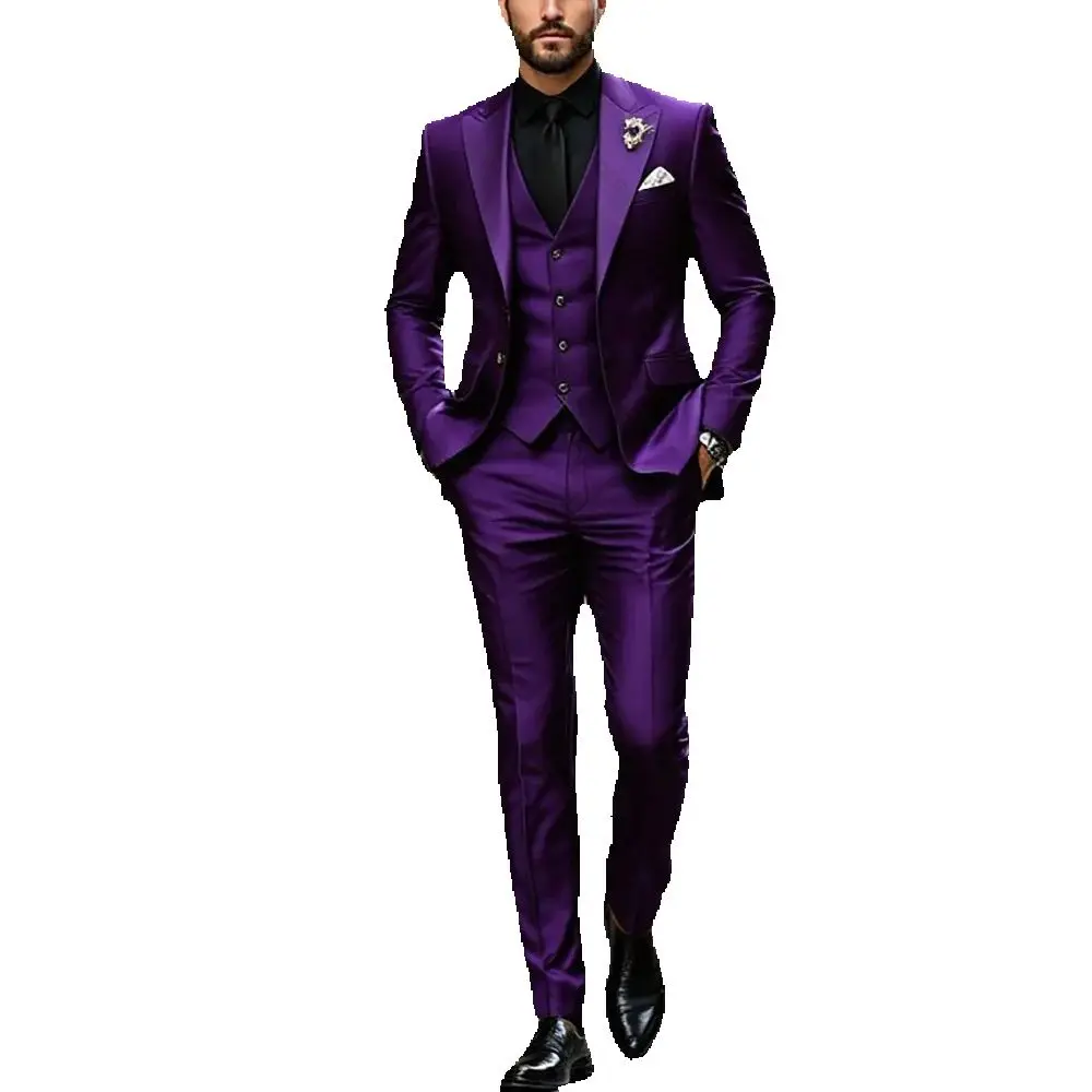 Purple Men Suit Single-breasted Peak Lapel 3 Pieces(Jacket+Pants+Vest) Male Formal Wedding Party Set
Purple Men Suit Single-breasted Peak Lapel 3 Pieces(Jacket+Pants+Vest) Male Formal Wedding Party Set