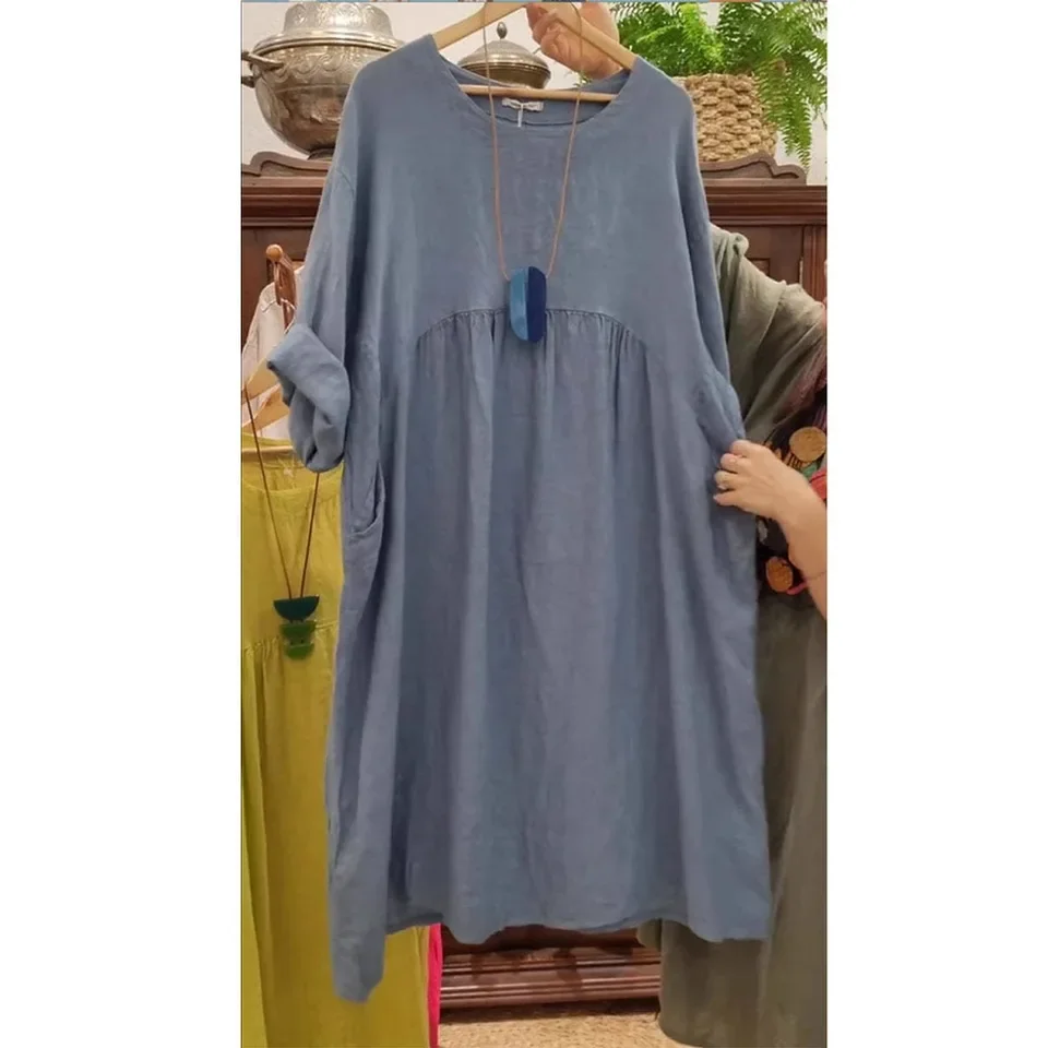 Women's Solid Color Loose Long Sleeve O-neck Ankle Length Casual Trendy Cotton Linen Dresses Female Clothes 2025 New Fashion
Women's Solid Color Loose Long Sleeve O-neck Ankle Length Casual Trendy Cotton Linen Dresses Female Clothes 2025 New Fashion