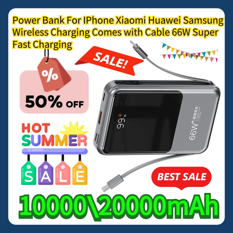 10000\20000mAh Power Bank For IPhone Xiaomi Huawei Samsung Wireless Charging Comes with Cable 66W Super Fast Charging 
10000\20000mAh Power Bank For IPhone Xiaomi Huawei Samsung Wireless Charging Comes with Cable 66W Super Fast Charging